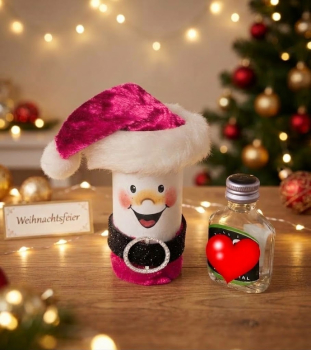 Nikolaus Schneemann Geschenk ROSA pink 10cm mit kleiner Likörflasche Herz abnehmbarer Mütze - Wichtelgeschenk für Mitarbeiter Lieferanten Postboten Weihnachtsfeier Handarbeit Petras Geschenkwelt Jandelsbrunn Ni.100000.13